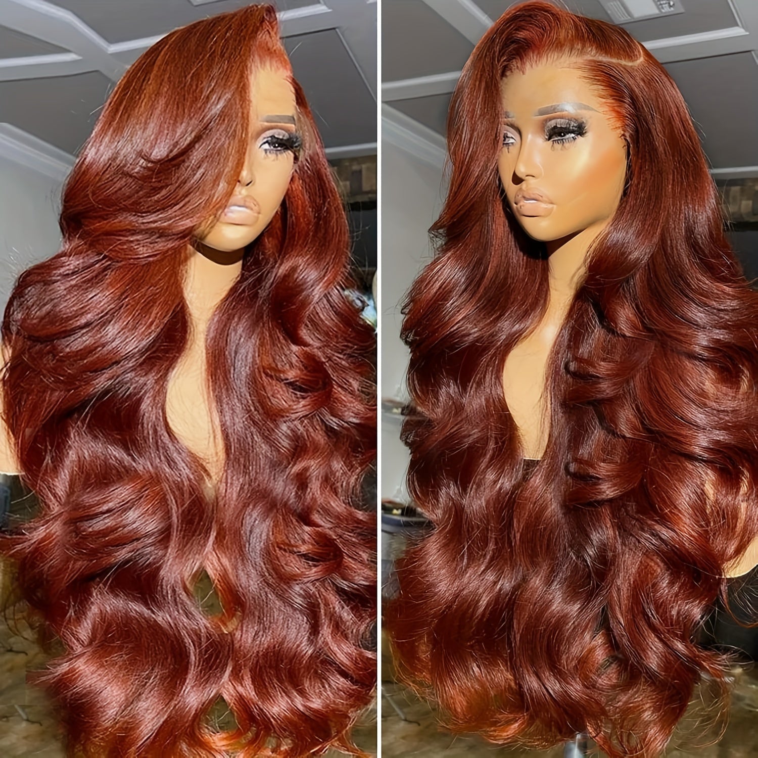 Reddish Brown Lace Front Wig Human Hair HD Transparent 13x4 Lace Front Wig Body Wave Human Hair Wig With Baby Hair 180% Density Pre-Plucked For Women